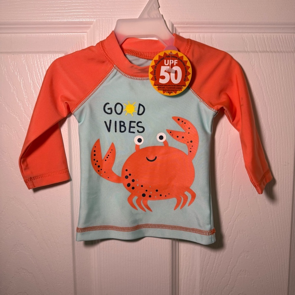 George Kids Swim Rashguard - Coral and Light Blue